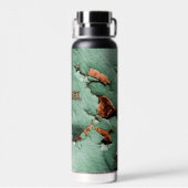 Cool turquoise brown rustmetal Jouw naam Waterfles (Achterkant)