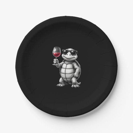 cool turtle drinking red wine art print_1 (1) papieren bordje (Voorkant)