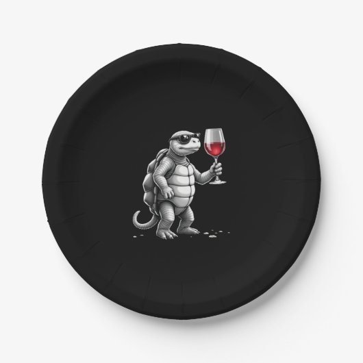 cool turtle drinking red wine art print_1 (2) papieren bordje (Voorkant)