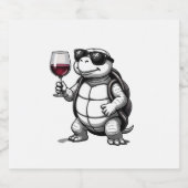 cool turtle drinking red wine art print_1 (2) sparkling wijnetiket (Enkel label)