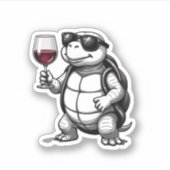 cool turtle drinking red wine art print_1 (2) sticker (Voorkant)