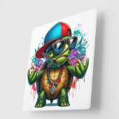 Cool Turtle Hip Hop Vierkante Klok (Hoek)