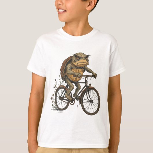 Cool Turtle op een fiets - Quirky Art Design T-shirt (Voorkant)