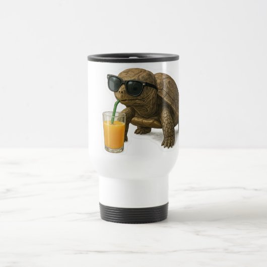 Cool Turtle Sipping Juice Sticker Reisbeker (Center)