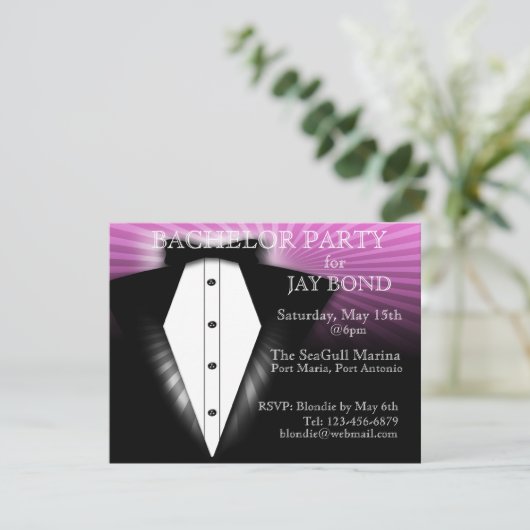 Cool Tuxedo Bachelor Party Cool Invitation Kaart (Staand voorkant)