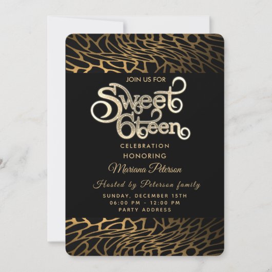 Cool typografie goud zwart luipaard zoet 16 kaart (Voorkant)