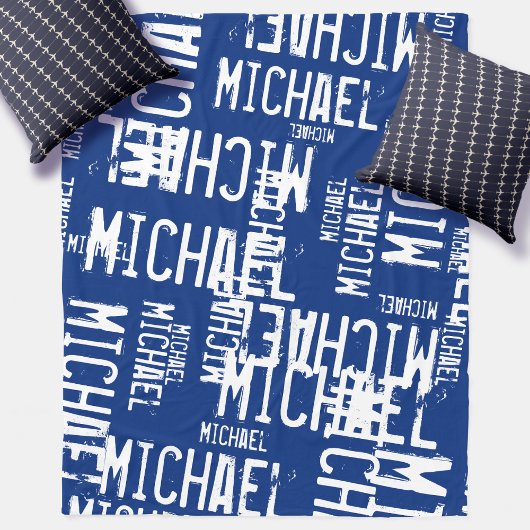 Cool Typografie White Names on Navy Blue Fleece Deken