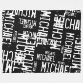 Cool Typography White Names allover Zwart Fleece Deken (Voorkant (Horizontaal))