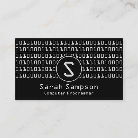 Cool Unieke Binary Code Pattern Monogram Visitekaartje (Voorkant)