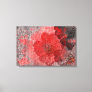 Cool, unieke rode grijze Aziatische stijl bloem ku Canvas Afdruk