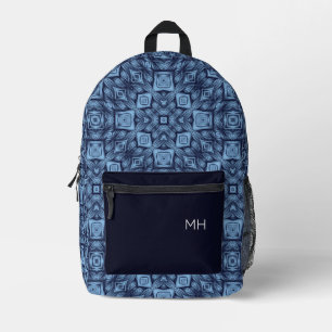 Cool Unique Blue Mandala Patroon Monogram Initiale Bedrukte Rugzak