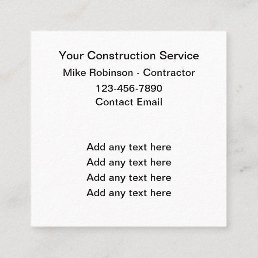 Cool Unique Construction Service Visitekaartjes (Achterkant)