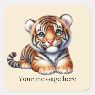 Cool unisex baby tiger bericht toevoegen vierkante sticker