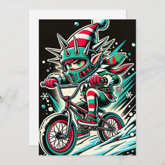 Cool Vélo Dirt Carte de Noël Elf Pour Garçons (Devant / Derrière)