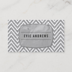 COOL vet chevron patroon zilveren folie glitter gr Visitekaartje