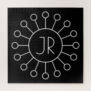 Cool Vintage Logo Stijl Monogram Zwart & Wit Legpuzzel
