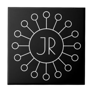 Cool Vintage Logo Stijl Monogram Zwart & Wit Tegeltje
