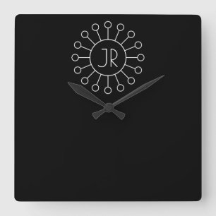 Cool Vintage Logo Stijl Monogram Zwart & Wit Vierkante Klok