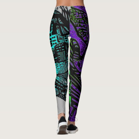 Cool violet noir Abstrait Art numérique Leggings (Dos)