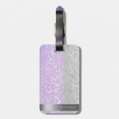 Cool Violet Silver Glitter Bokeh Ombre Stripe Bagagelabel (Achterkant verticaal)