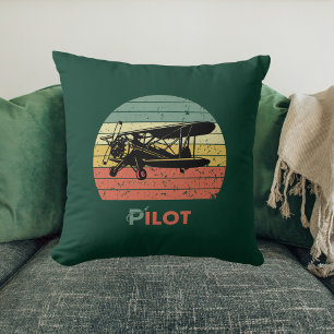 Cool Vliegtuig & zonsondergang, Retro stijl Eenvo Kussen