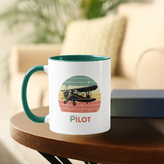 Cool Vliegtuig & zonsondergang,  Retro stijl Eenvo Mok