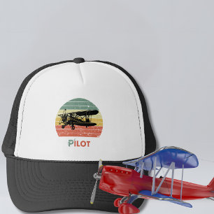 Cool Vliegtuig & zonsondergang, Retro stijl Eenvo Trucker Pet