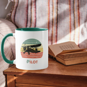Cool vliegtuig & zonsondergang, Vintage Retro stij Mok