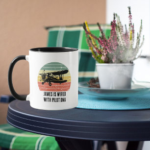 Cool vliegtuig & zonsondergang, Vintage Retro stij Mok