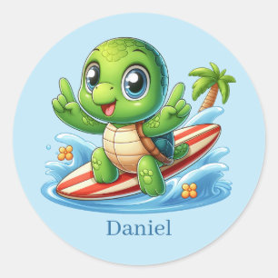 Cool voeg naam surfen zee schildpad ronde sticker