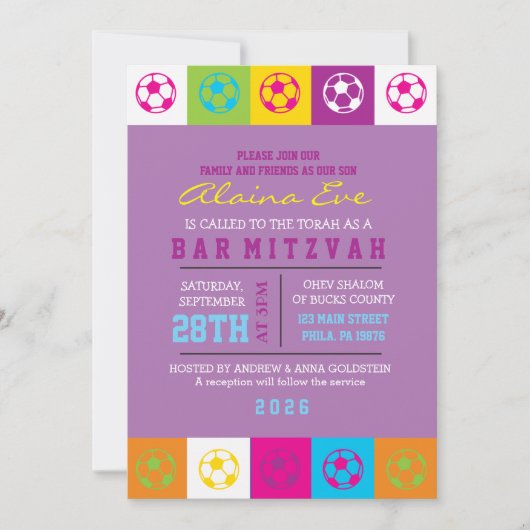 COOL VOETBAL Neon Bar Bat Mitzvah Uitnodiging (Voorkant)