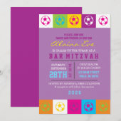 COOL VOETBAL Neon Bar Bat Mitzvah Uitnodiging (Voorkant / Achterkant)