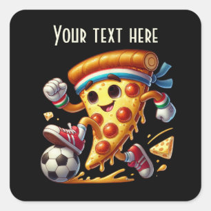 Cool voetbal pizza party tekst toevoegen vierkante sticker