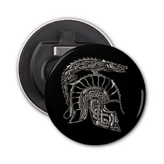 Cool Warrior Metallic Dragon Helmet Button Flesopener (Voorkant)