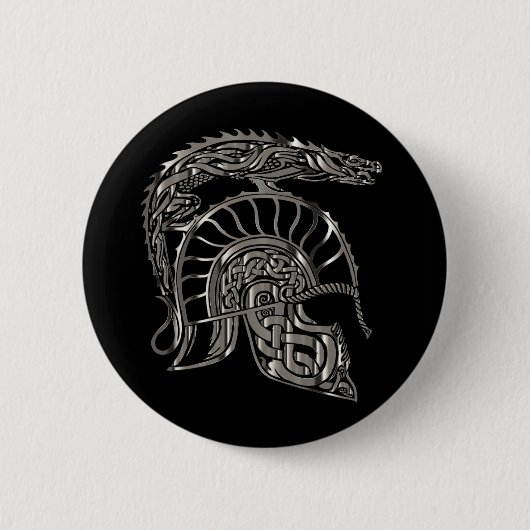 Cool Warrior Metallic Dragon Helmet Ronde Button 5,7 Cm (Voorkant)