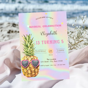 Cool Watercolor Ananas Holografische Verjaardag Kaart