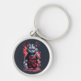 Cool Waterverf Grey Ninja Cat Warrior Sleutelhanger