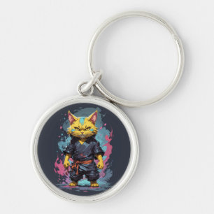 Cool Waterverf Yellow Ninja Cat Warrior Sleutelhanger