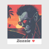 Cool Weerwolf Retro Sunset Sticker (Vel)