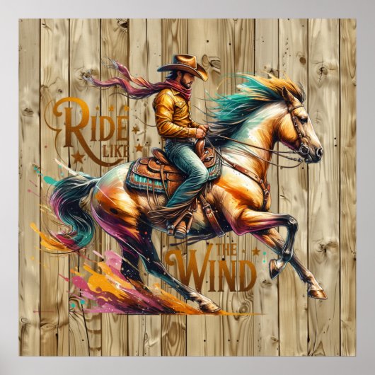 Cool Westerne cowboy rijden Poster (Voorkant)