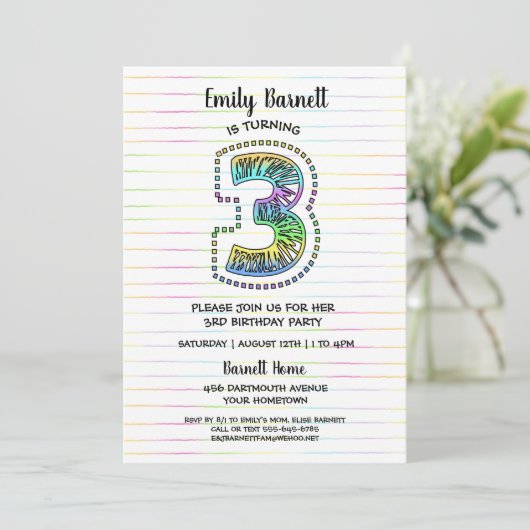 Cool Whimsical Fun 3e anniversaire fêté Invitation (Debout devant)
