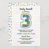 Cool Whimsical Fun 3rd Verjaardag Uitnodiging (Voorkant / Achterkant)