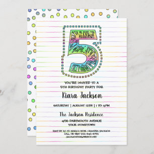 Cool Whimsical Fun 5th Birthday Party Invitation Kaart