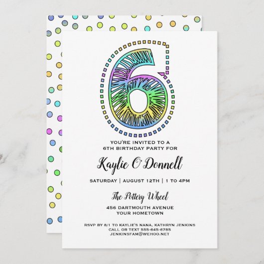 Cool Whimsical Fun 6e anniversaire Fête Invitation (Devant / Derrière)