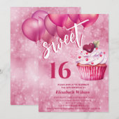 Cool whimsy Girly roze ballon cupcake Kaart (Voorkant / Achterkant)