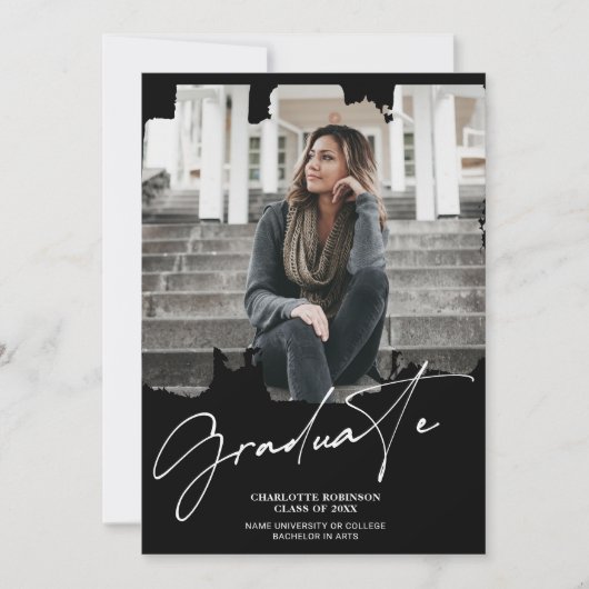 Cool white Black afstuderen afstuderen scriptfoto  Kaart (Voorkant)