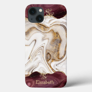 Cool White Brown Gold Burgundy Marble Texture iPhone 13 Hoesje