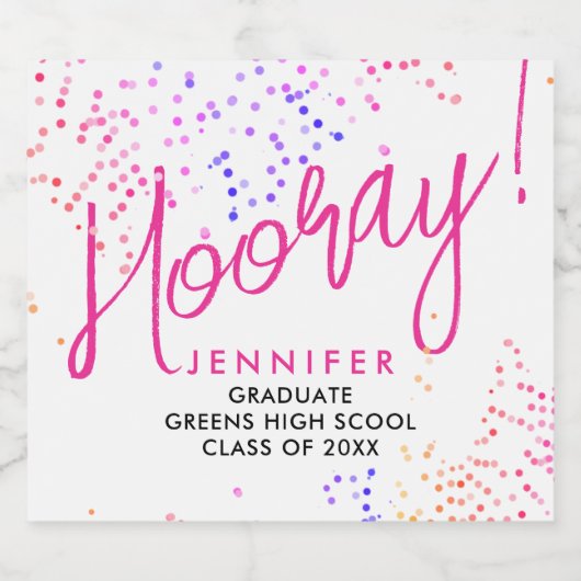 Cool White Confetti Afstuderen Party Sparkling Wijnetiket (Enkel label)