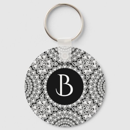 Cool White Diamonds Circles Monogram Sleutelhanger (Voorkant)