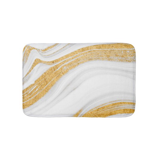 Cool White marble Gold Glitter Badmat (Voorkant)